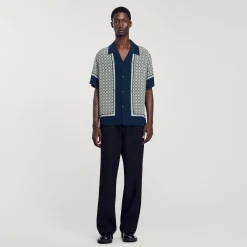 Chemises*SANDRO Chemise Imprimée à Manches Courtes Bleu Foncé