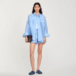 Ensembles|Tops & Chemises*SANDRO Chemise Large Satinée Bleu Ciel