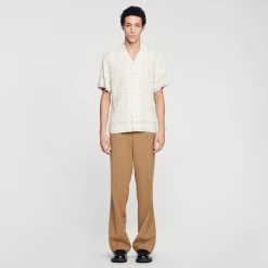 Chemises*SANDRO Chemise Manches Courtes Square Cross Ecru / mastic