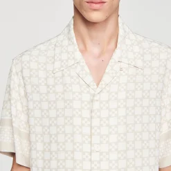 Chemises*SANDRO Chemise Manches Courtes Square Cross Ecru / mastic