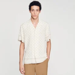 Chemises*SANDRO Chemise Manches Courtes Square Cross Ecru / mastic