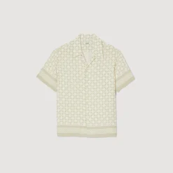 Chemises*SANDRO Chemise Manches Courtes Square Cross Ecru / mastic