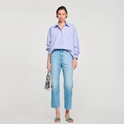 Tops & Chemises*SANDRO Chemise Ornée De Cœurs En Strass Bleu Ciel