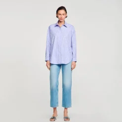 Tops & Chemises*SANDRO Chemise Ornée De Cœurs En Strass Bleu Ciel