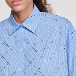 Tops & Chemises*SANDRO Chemise Oversize à Strass Bleu Ciel