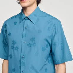 Chemises*SANDRO Chemise Oversize Jacquard Fleurs Bleu