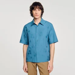 Chemises*SANDRO Chemise Oversize Jacquard Fleurs Bleu