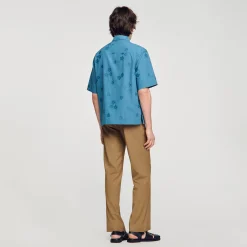 Chemises*SANDRO Chemise Oversize Jacquard Fleurs Bleu