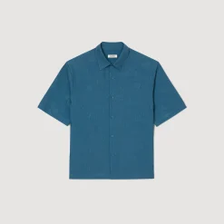 Chemises*SANDRO Chemise Oversize Jacquard Fleurs Bleu