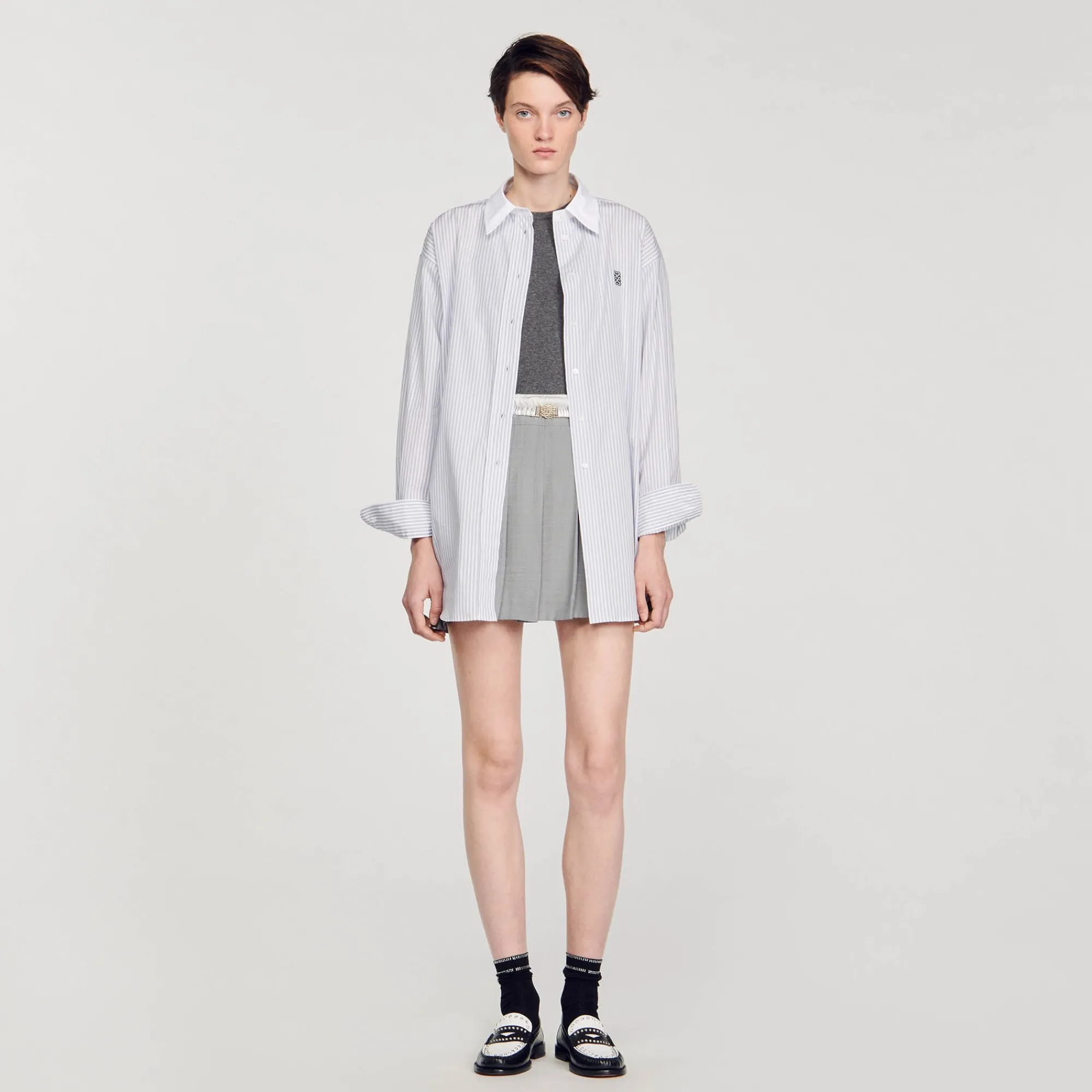Tops & Chemises*SANDRO Chemise Oversized à Rayures Gris / Blanc