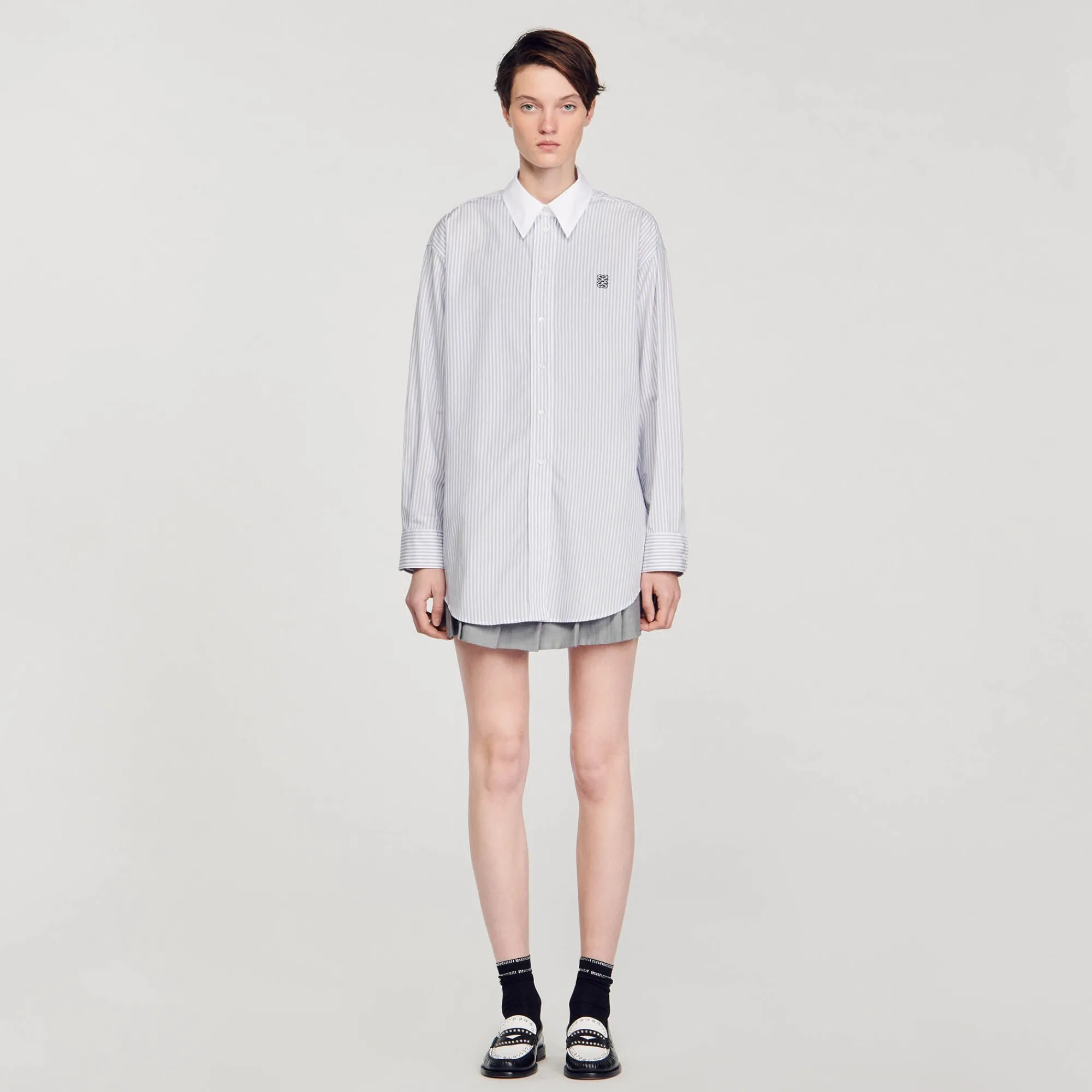 Tops & Chemises*SANDRO Chemise Oversized à Rayures Gris / Blanc