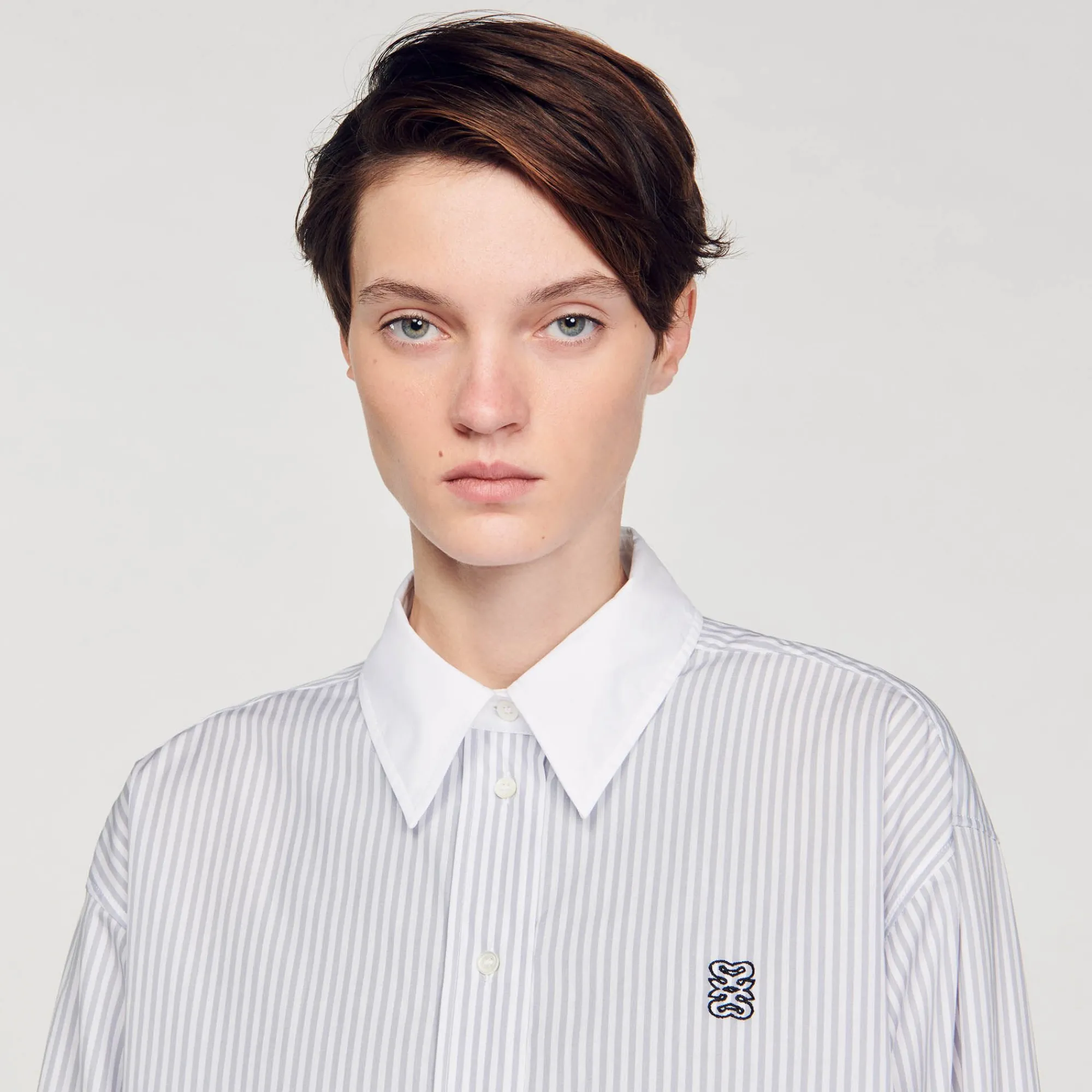Tops & Chemises*SANDRO Chemise Oversized à Rayures Gris / Blanc