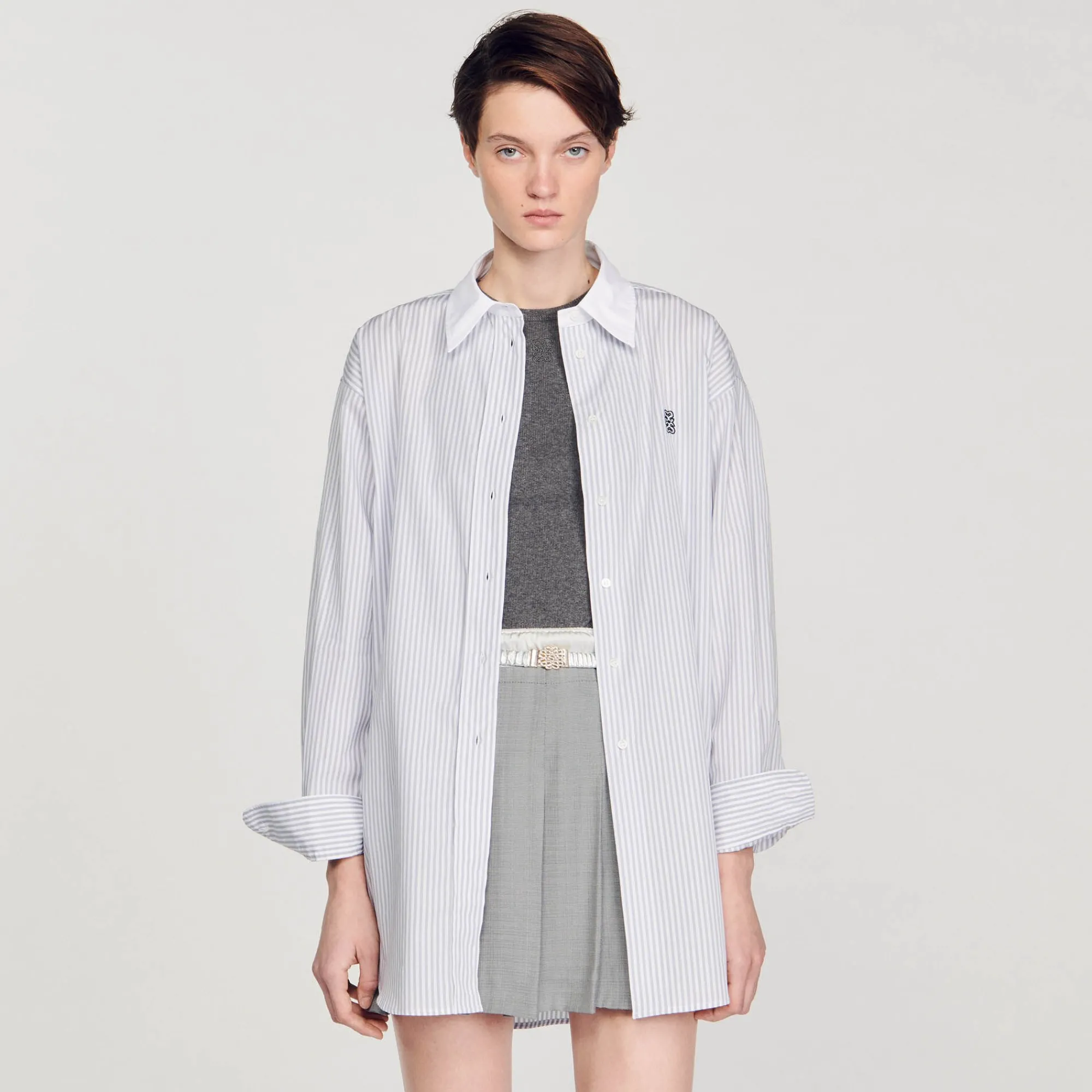 Tops & Chemises*SANDRO Chemise Oversized à Rayures Gris / Blanc
