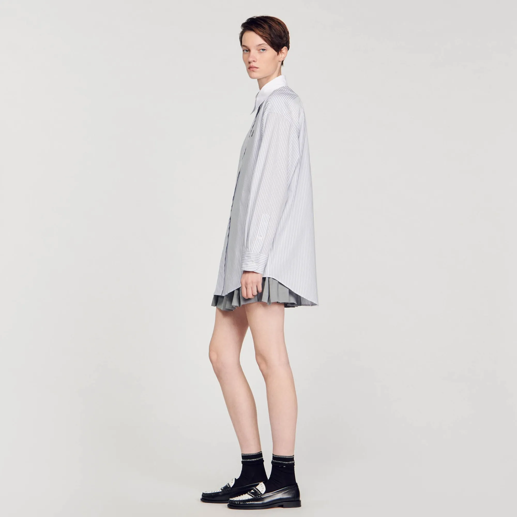 Tops & Chemises*SANDRO Chemise Oversized à Rayures Gris / Blanc