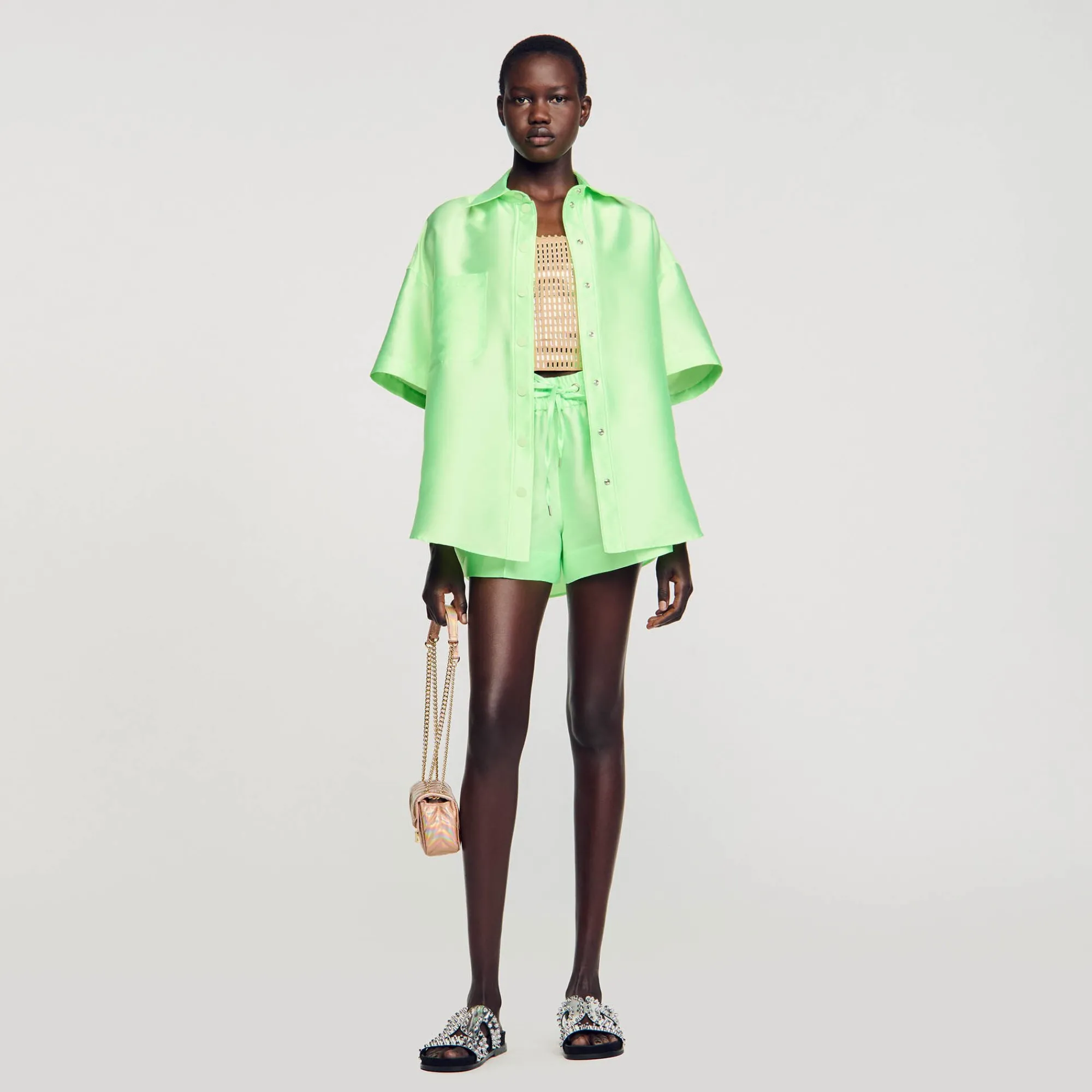 Ensembles|Tops & Chemises*SANDRO Chemise Oversized Satinée Vert Fluo
