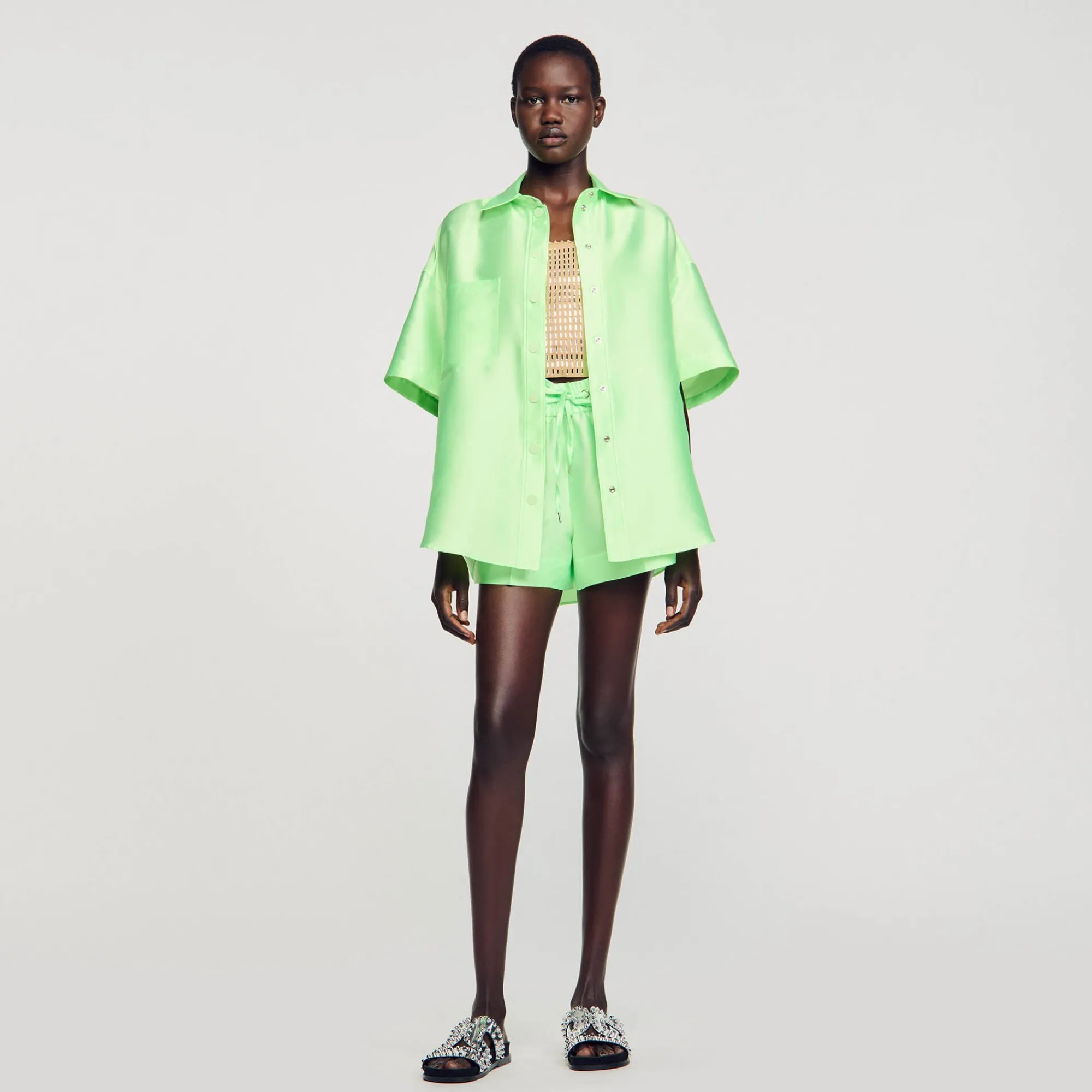 Ensembles|Tops & Chemises*SANDRO Chemise Oversized Satinée Vert Fluo