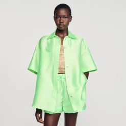 Ensembles|Tops & Chemises*SANDRO Chemise Oversized Satinée Vert Fluo