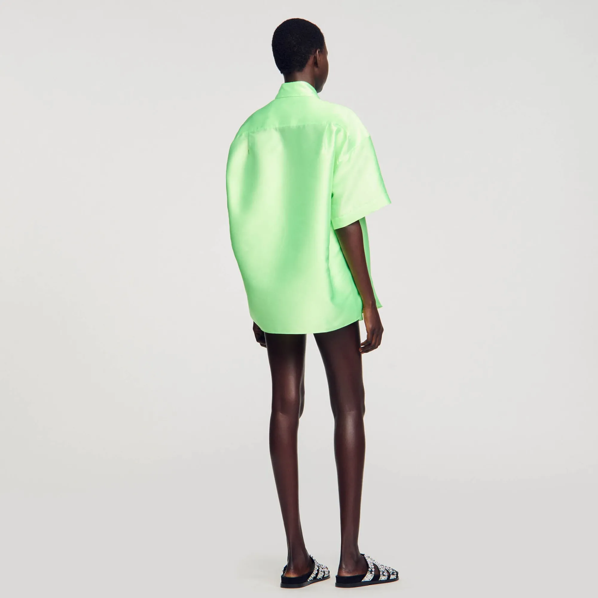 Ensembles|Tops & Chemises*SANDRO Chemise Oversized Satinée Vert Fluo