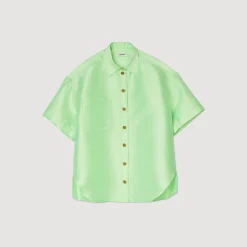 Ensembles|Tops & Chemises*SANDRO Chemise Oversized Satinée Vert Fluo