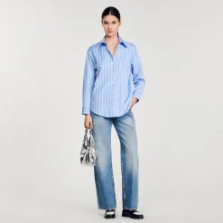 Tops & Chemises*SANDRO Chemise Rayée à Dos Ouvert En Dentelle Bleu / Blanc
