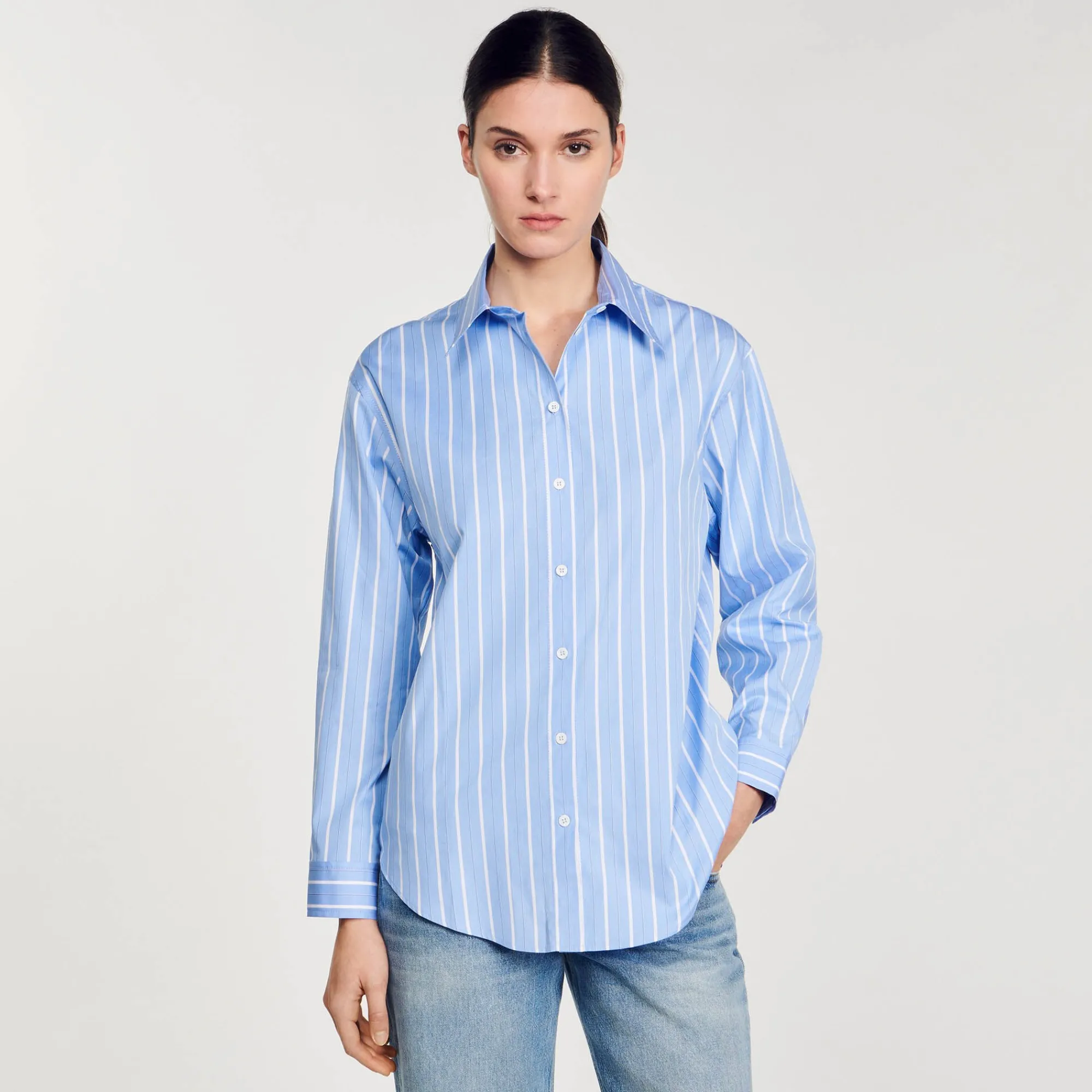 Tops & Chemises*SANDRO Chemise Rayée à Dos Ouvert En Dentelle Bleu / Blanc