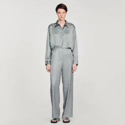 Ensembles|Tops & Chemises*SANDRO Chemise Satinée Ornée De Strass Gris