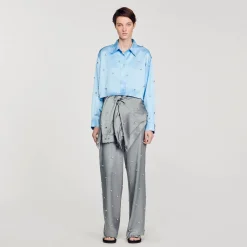Ensembles|Tops & Chemises*SANDRO Chemise Satinée Ornée De Strass Bleu Ciel