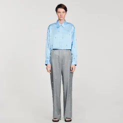 Ensembles|Tops & Chemises*SANDRO Chemise Satinée Ornée De Strass Bleu Ciel