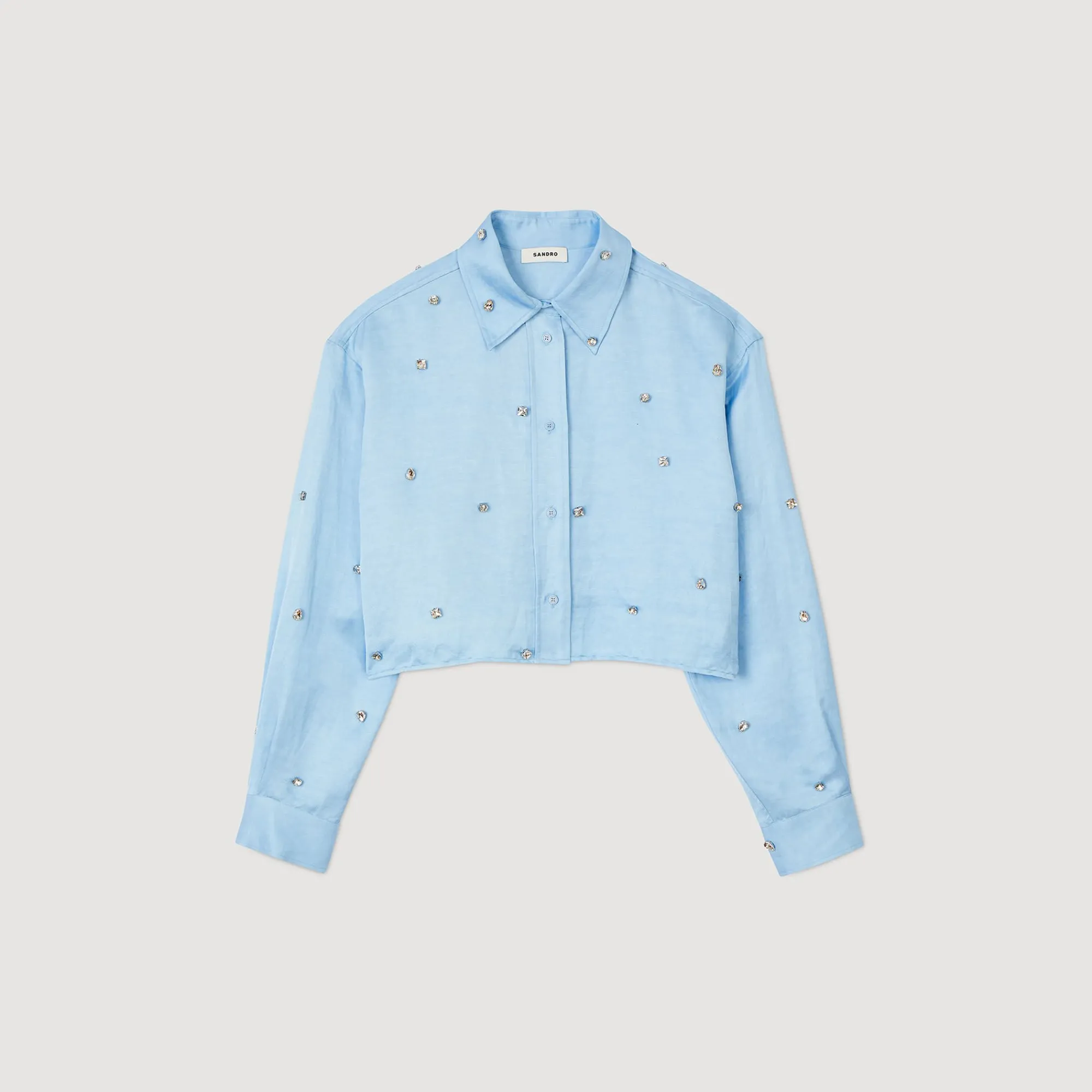 Ensembles|Tops & Chemises*SANDRO Chemise Satinée Ornée De Strass Bleu Ciel