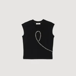 T-Shirts*SANDRO Débardeur Court à Découpe Strassée Noir