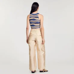 Pulls & Cardigans|Tops & Chemises*SANDRO Débardeur Court En Maille Bleu / Doré