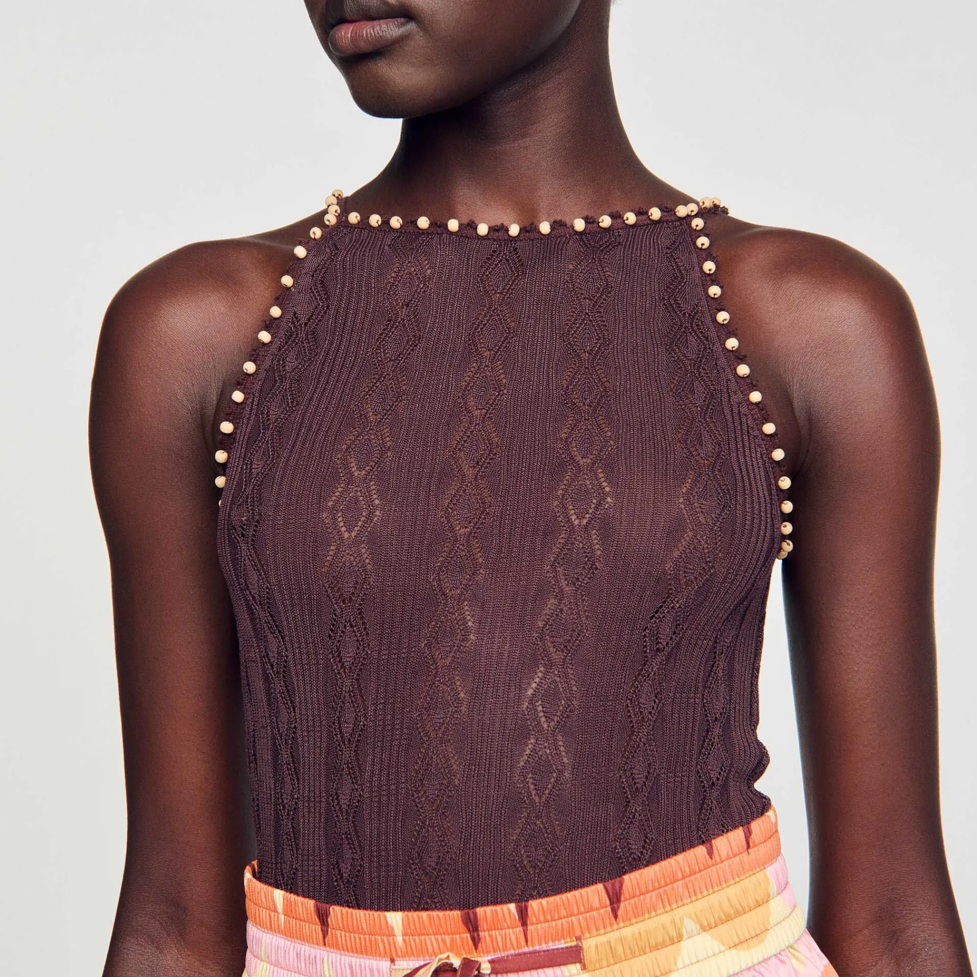 Pulls & Cardigans|Tops & Chemises*SANDRO Débardeur En Maille à Perles Marron