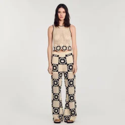 Tops & Chemises|Pulls & Cardigans*SANDRO Débardeur En Maille Crochet Beige / Noir