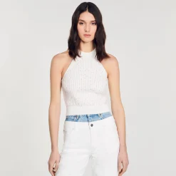 Pulls & Cardigans|Tops & Chemises*SANDRO Débardeur En Maille Orné De Perles blanc