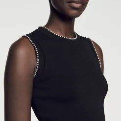 Ensembles|Pulls & Cardigans*SANDRO Débardeur En Maille Orné De Perles Noir