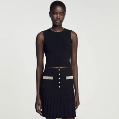 Ensembles|Pulls & Cardigans*SANDRO Débardeur En Maille Orné De Perles Noir