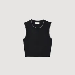 Ensembles|Pulls & Cardigans*SANDRO Débardeur En Maille Orné De Perles Noir