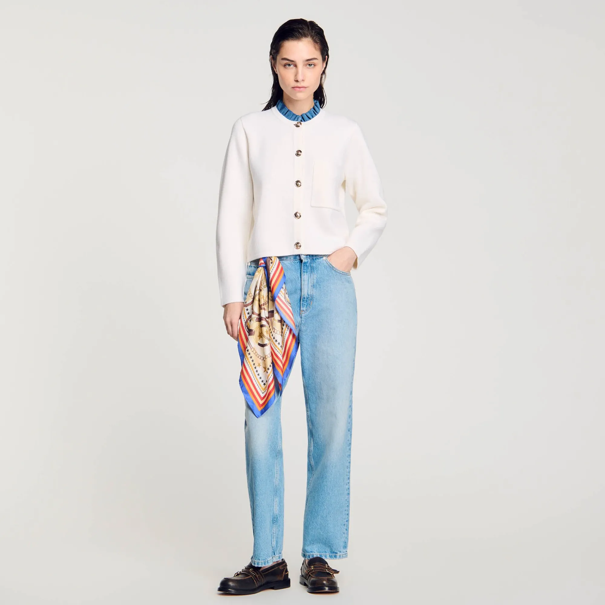 Pulls & Cardigans*SANDRO Gilet à Col Montant Amovible Ecru