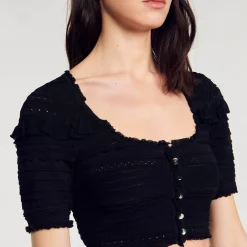 Ensembles|Pulls & Cardigans*SANDRO Gilet Court En Maille Noir