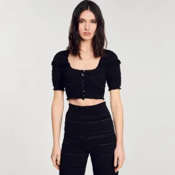 Ensembles|Pulls & Cardigans*SANDRO Gilet Court En Maille Noir