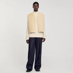 Manteaux & Blousons*SANDRO Gilet Sans Manches En Mouton Retourné Ecru