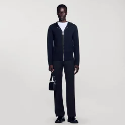Pulls & Gilets*SANDRO Gilet Zippé Avec Capuche Noir