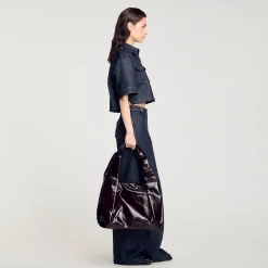 Sacs Cabas|Sacs Porté Épaule*SANDRO Grand Sac En Cuir Brillant Bordeaux