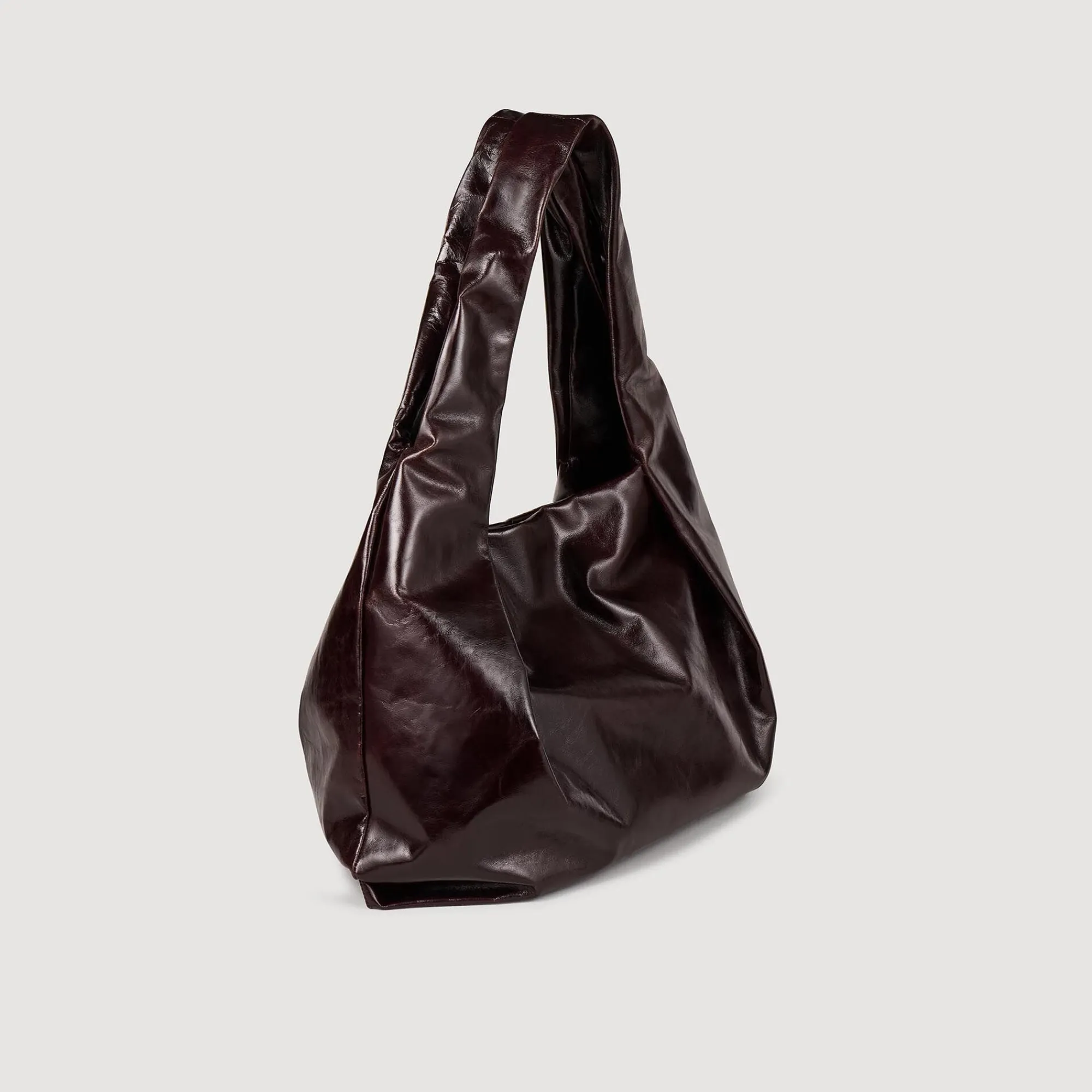 Sacs Cabas|Sacs Porté Épaule*SANDRO Grand Sac En Cuir Brillant Bordeaux