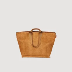 Grands Sacs*SANDRO Grand Sac En Toile Tissée Marron Clair