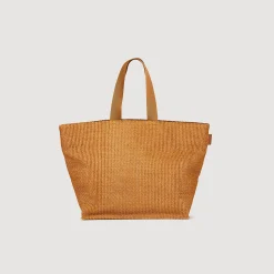 Grands Sacs*SANDRO Grand Sac En Toile Tissée Marron Clair