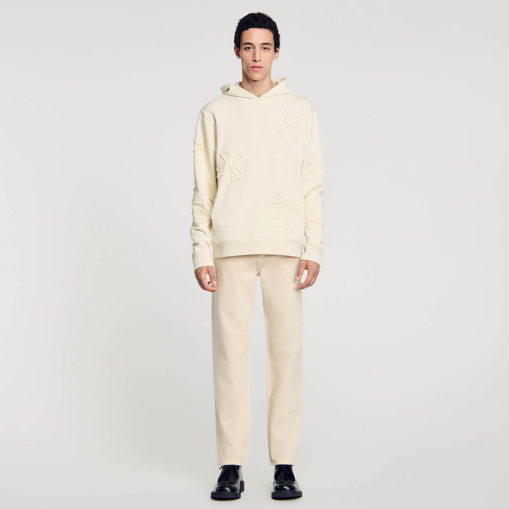 Sweats & Joggings*SANDRO Hoodie à Capuche Orné De Fleurs Ecru