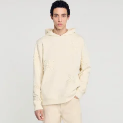 Sweats & Joggings*SANDRO Hoodie à Capuche Orné De Fleurs Ecru