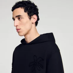 Sweats & Joggings*SANDRO Hoodie à Capuche Orné De Fleurs Noir
