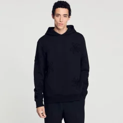 Sweats & Joggings*SANDRO Hoodie à Capuche Orné De Fleurs Noir